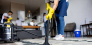 Industrial cleaning crew servicing a large commercial facility